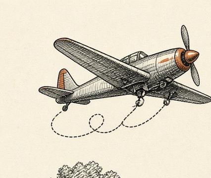 Illustration of a propeller airplane.