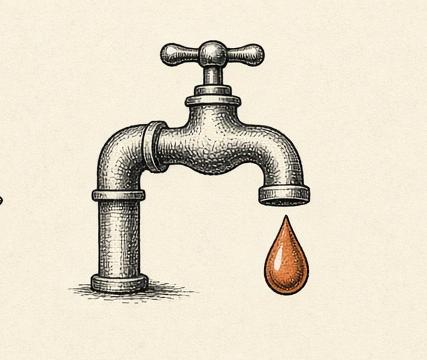 Illustration of a faucet and a drop of water.